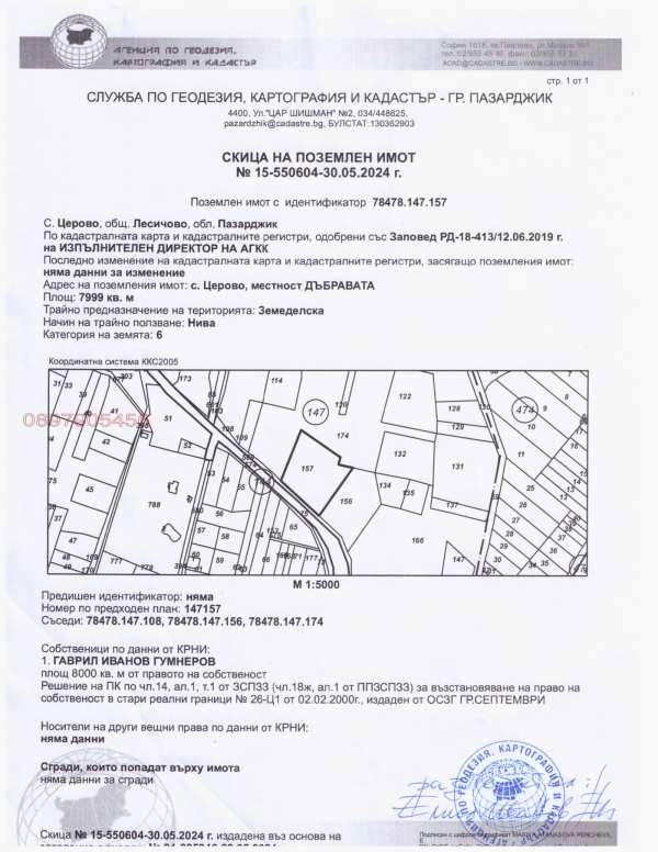 Продава земеделска земя, с. церово, област пазарджик