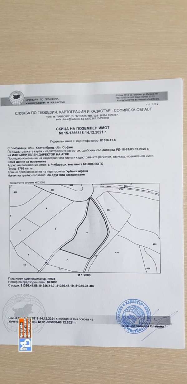 Продава  парцел с. Чибаовци, област София
      6800 кв.м