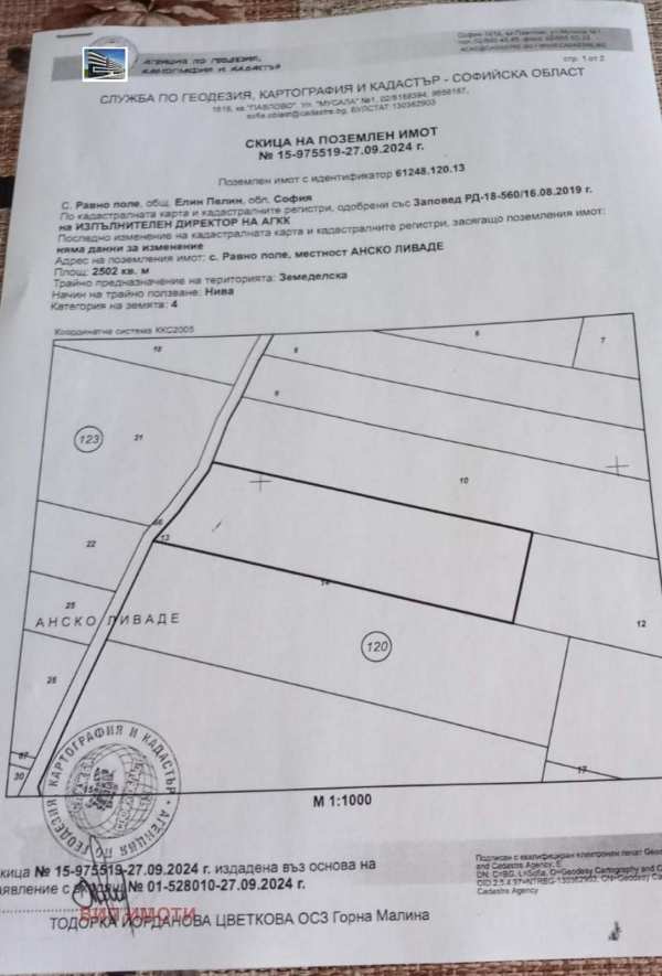 Продава парцел, с. равно поле, област софия област