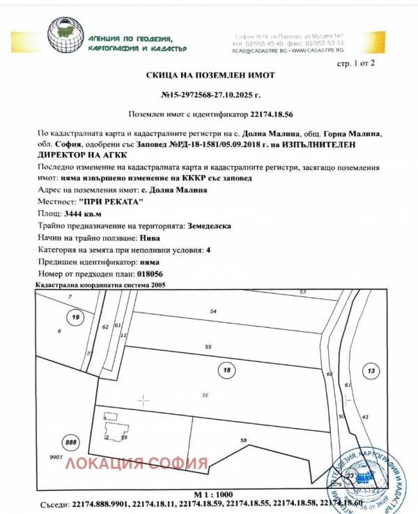Продава парцел, с. долна малина, област софия област