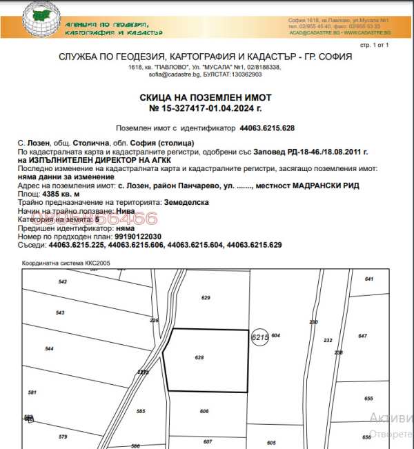Продава земеделска земя, с. лозен, област софия област
