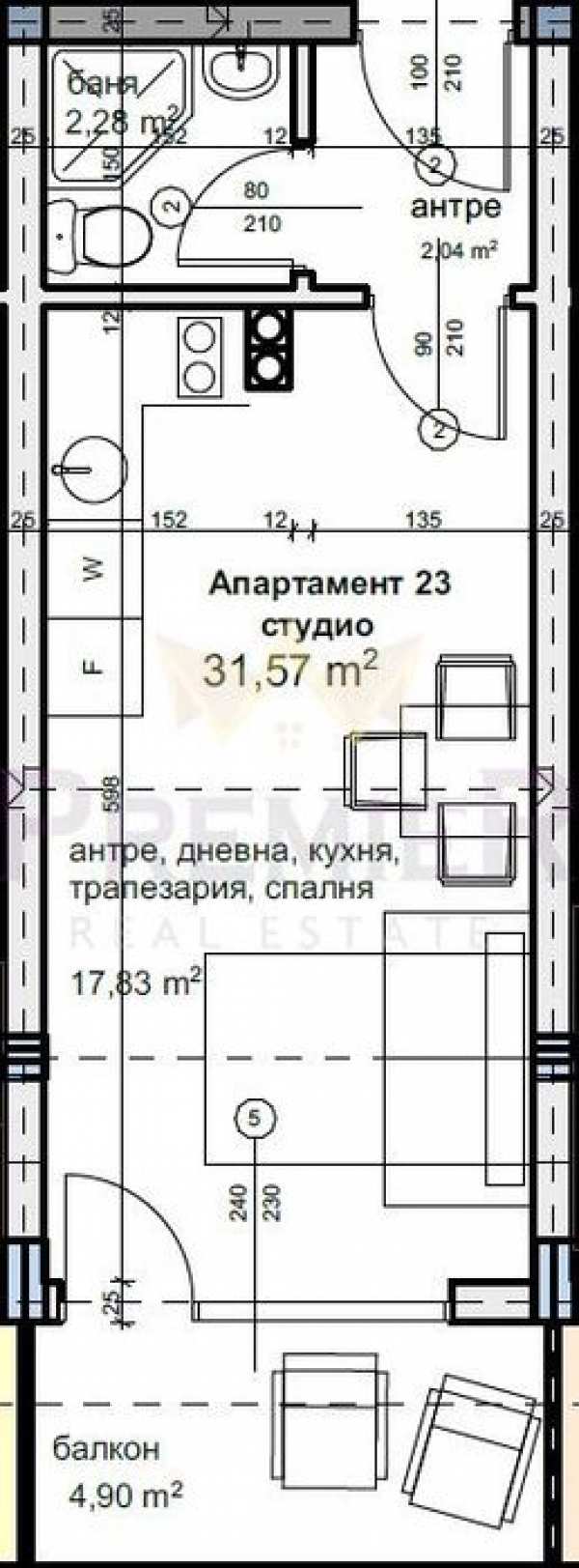 Студио с фронтална морска панорама в град Балчик