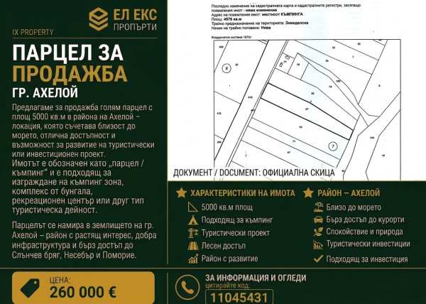 Продава парцел, гр. ахелой, област бургас