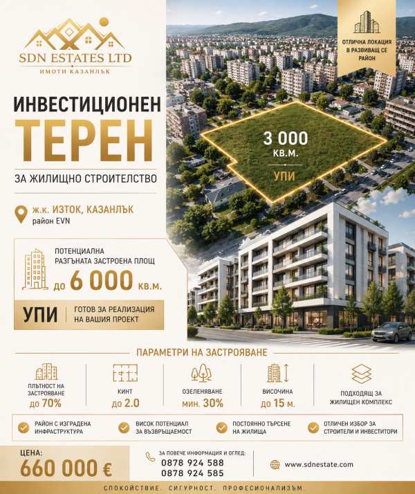 Продава парцел, гр. казанлък, област стара загора