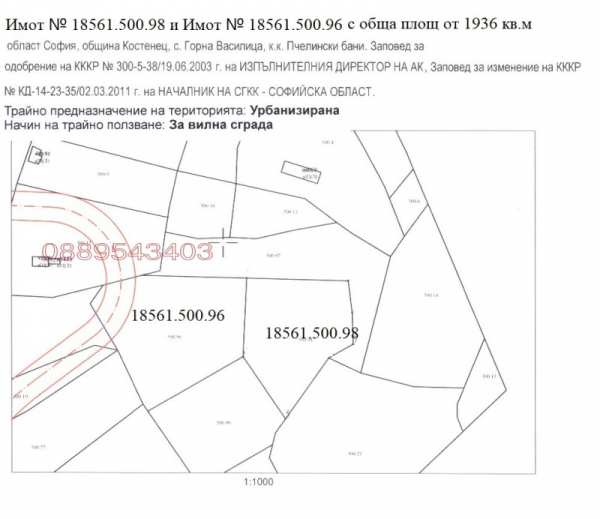 Продава парцел, с. пчелин, област софия област