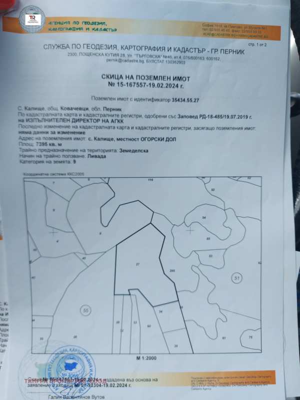 Продава земеделска земя, с. калище, област перник