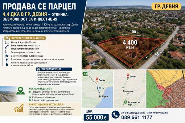 Продава парцел, гр. девня, област варна