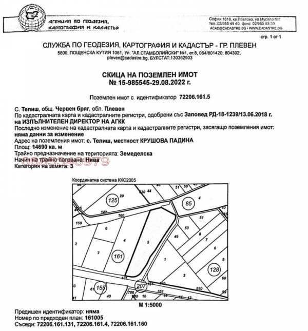 Продава земеделска земя, с. телиш, област плевен