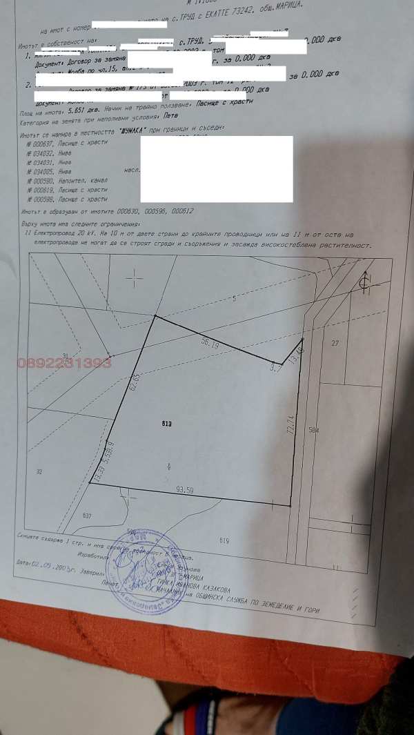 Продава земеделска земя, с. труд, област пловдив