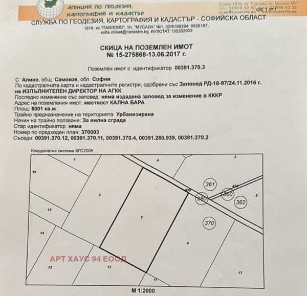 Продава парцел, с. алино, област софия област