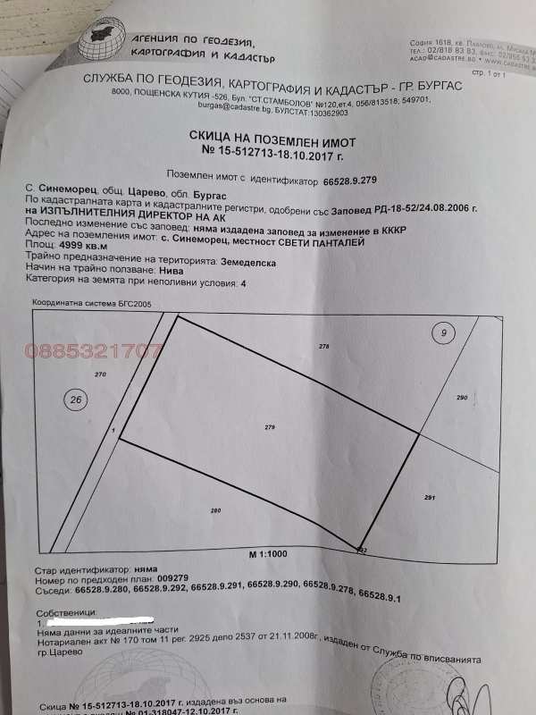 Продава земеделска земя, с. синеморец, област бургас