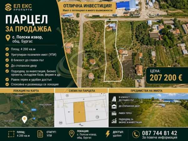 Продава парцел, с. полски извор, област бургас