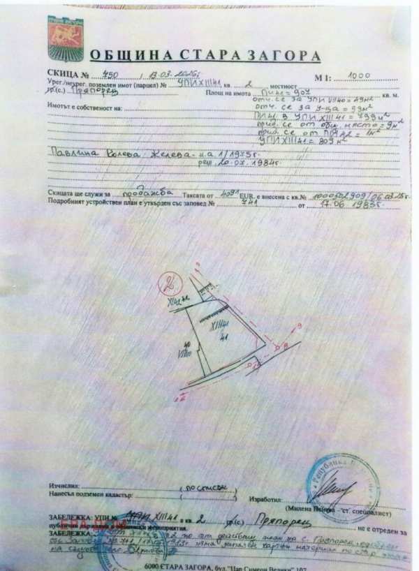 Продава парцел, с. пряпорец, област стара загора
