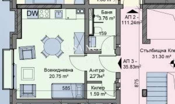 Продава 1-стаен, гр. перник, център