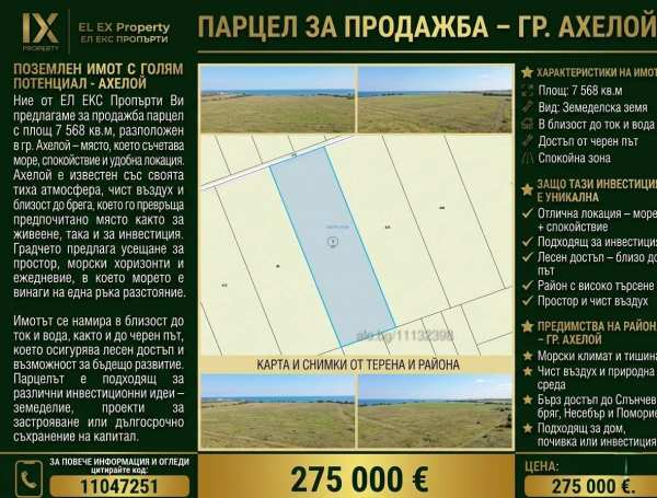 Продава парцел, гр. ахелой, област бургас