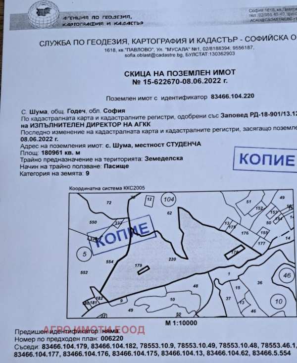 Продава земеделска земя, с. шума, област софия област