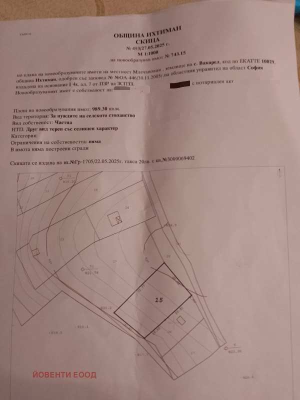 Продава парцел, с. вакарел, област софия област