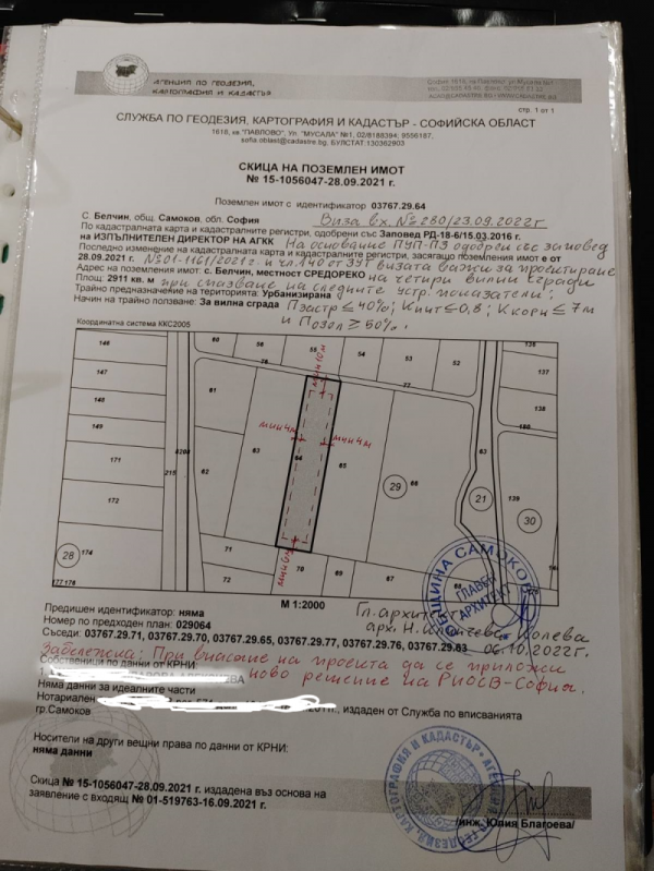 Продава парцел, с. белчински бани, област софия област