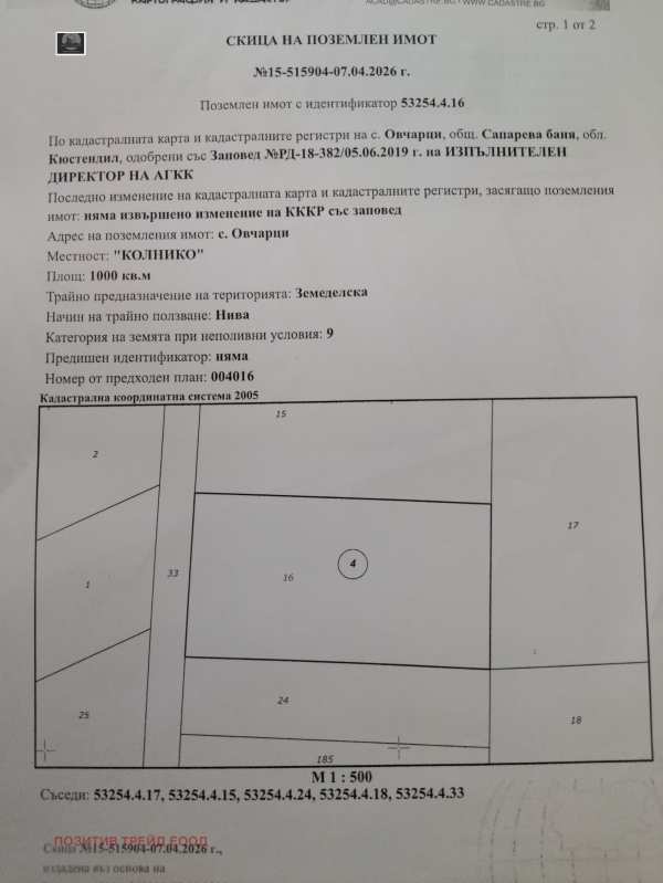 Продава земеделска земя, с. овчарци, област кюстендил