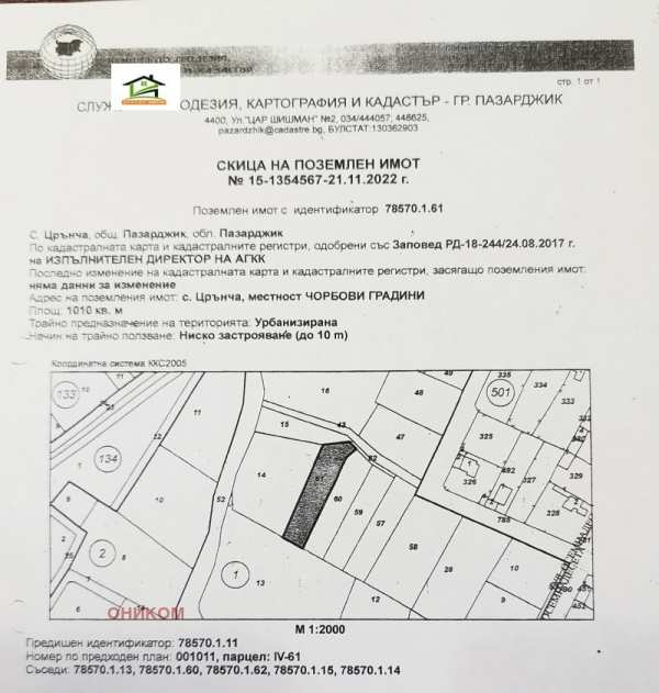 Продава парцел, с. црънча, област пазарджик