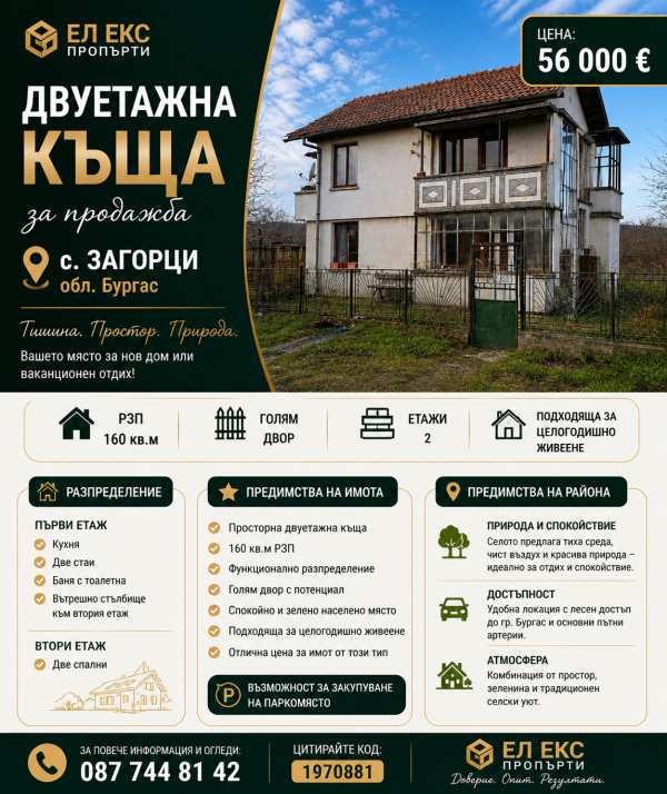 Продава къща, с. загорци, област бургас
